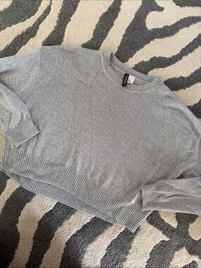 Divided Gray Crewneck Sweater Cropped